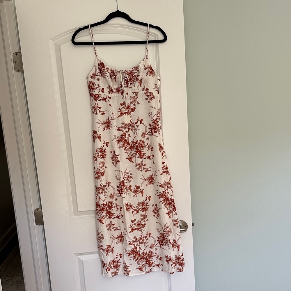 Monteau White and Burnt orange Floral Midi Dress